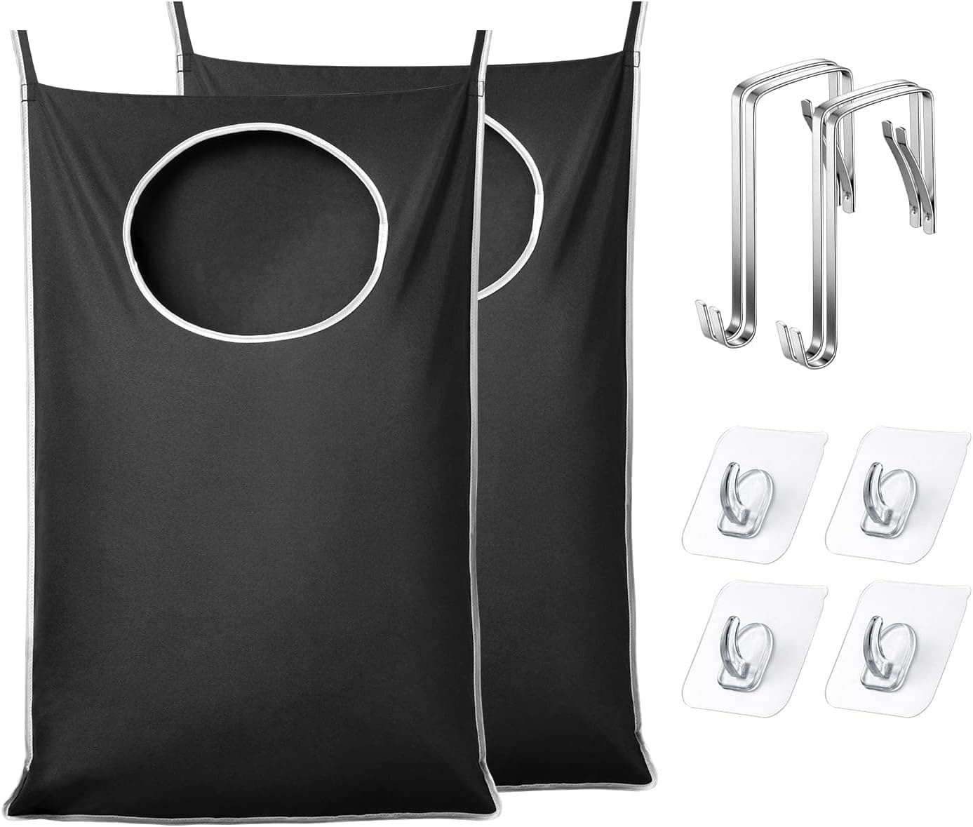 Two black KEEPJOY over-the-door laundry hampers with hooks