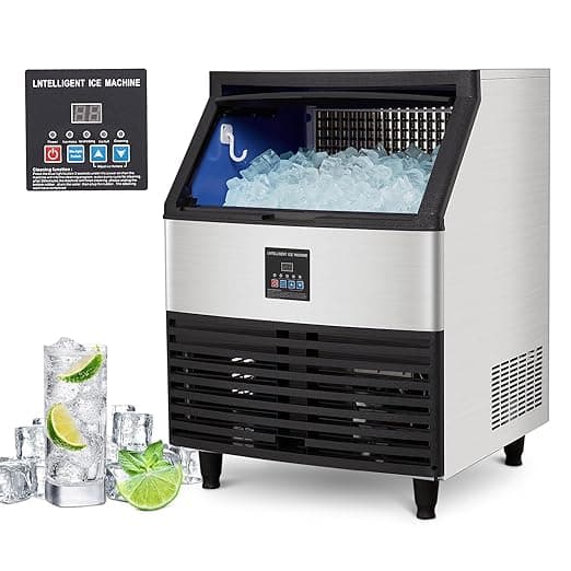 Commercial Ice Maker Machine 440lbs/24H, Stainless Steel Ice Machine w/ 88lbs Large Ice Storage Capacity, LED & Self-Clean Freestanding Ice Maker(6 * 18 Ice Cube)
